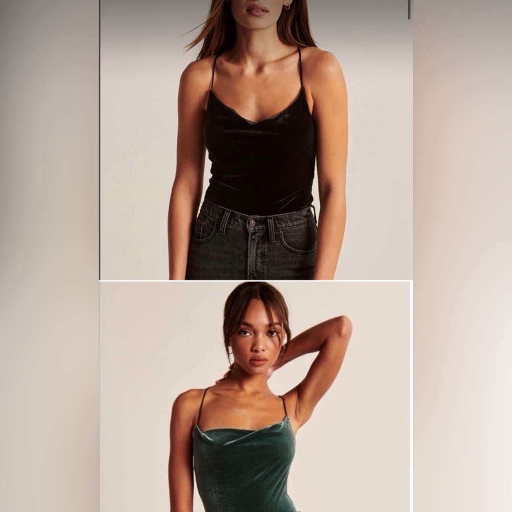 NWT Set of 2 Abercrombie Velvet Bodysuits in Teal & Black - Size Small